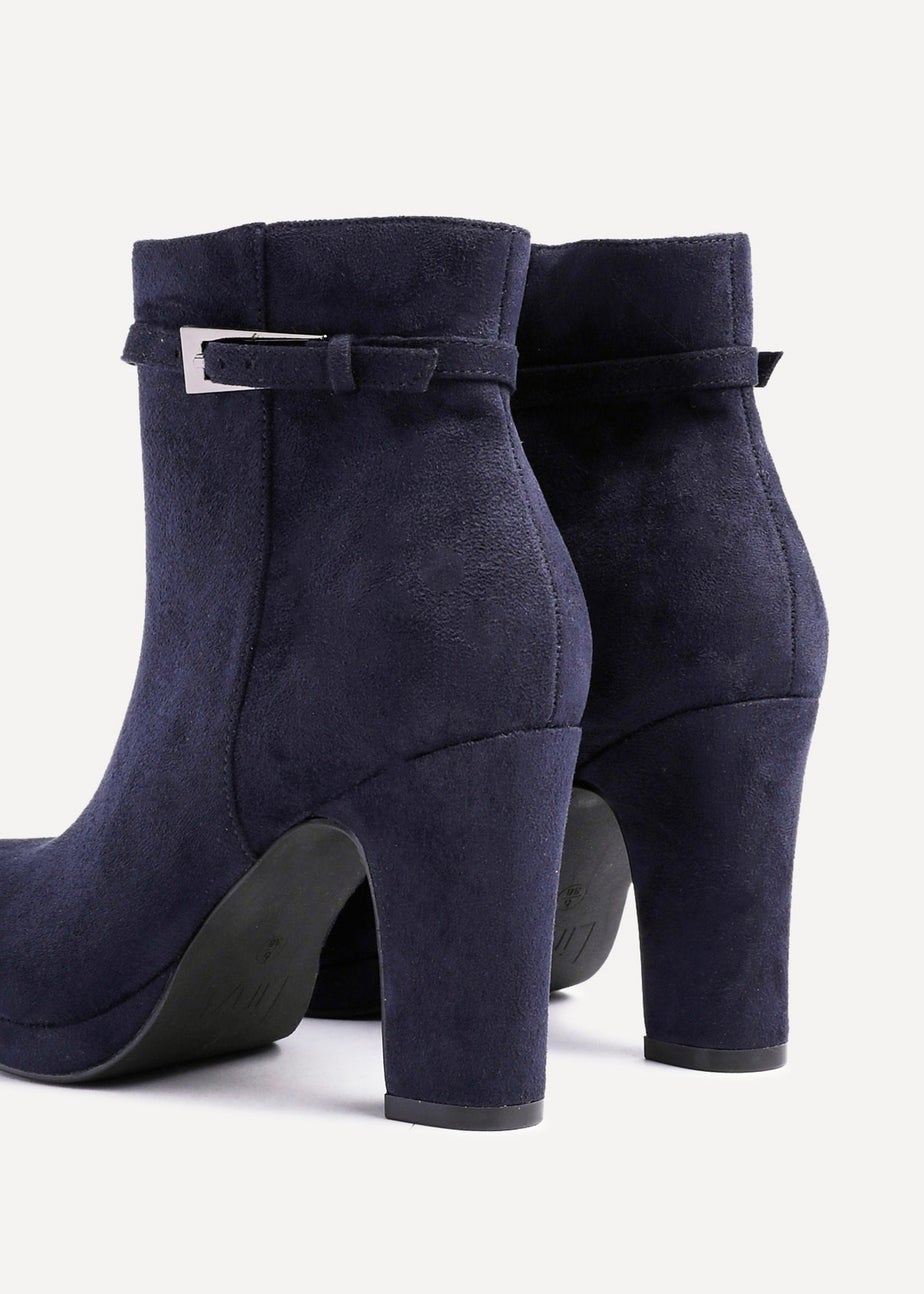 Linzi Stefani Navy Faux Suede Heeled Ankle Boot