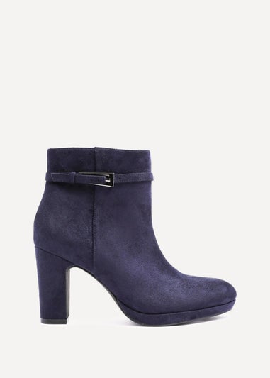 Linzi Stefani Navy Faux Suede Heeled Ankle Boot