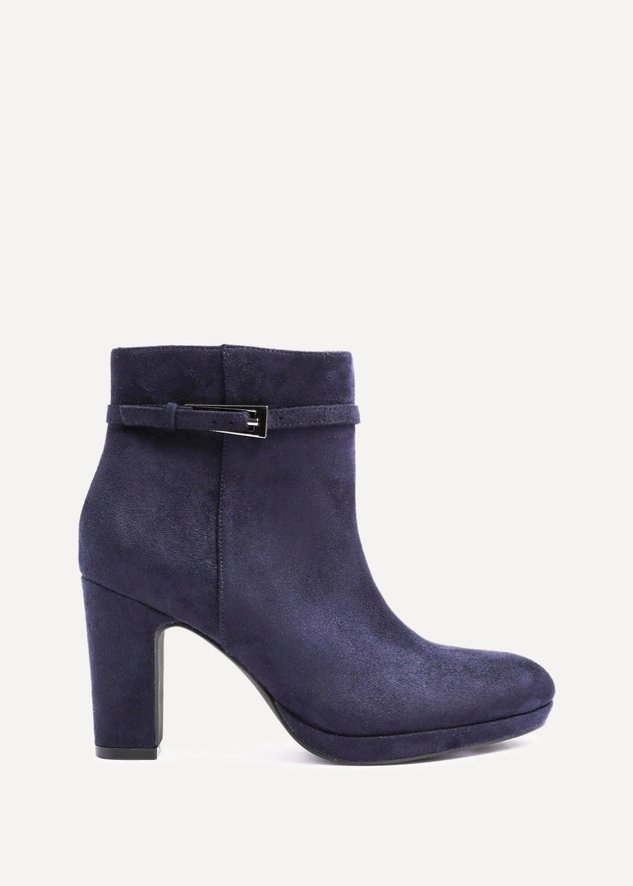 Linzi Stefani Navy Faux Suede Heeled Ankle Boot