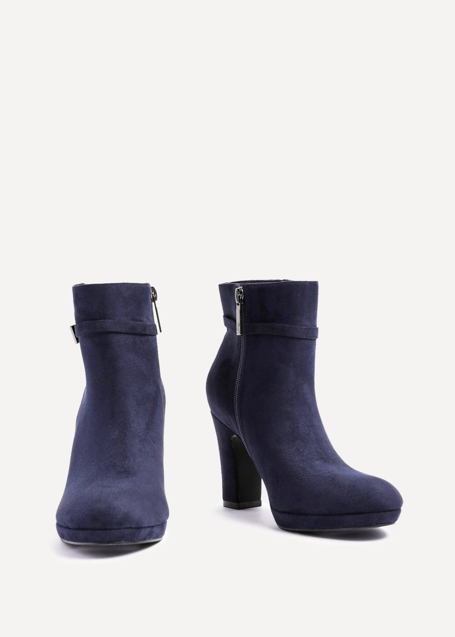 Linzi Stefani Navy Faux Suede Heeled Ankle Boot