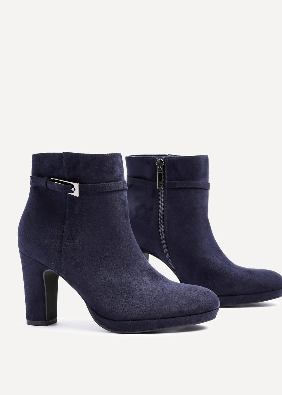 Linzi Stefani Navy Faux Suede Heeled Ankle Boot