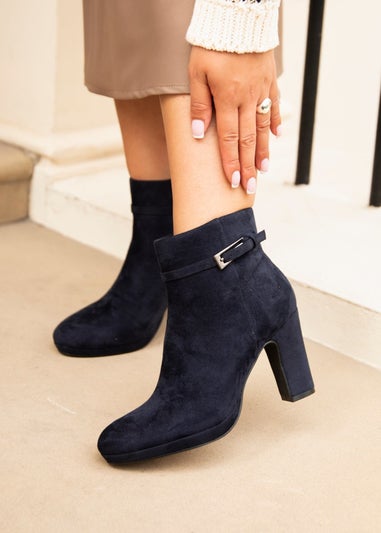 Linzi Stefani Navy Faux Suede Heeled Ankle Boot
