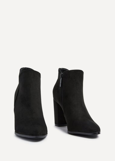 Linzi Freda Black Faux Suede Block Heeled Ankle Boot