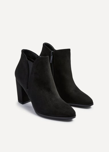 Linzi Freda Black Faux Suede Block Heeled Ankle Boot