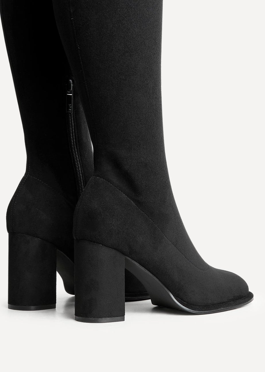 Linzi Kylie Black Stretch Suede Long Block Heeled Boot