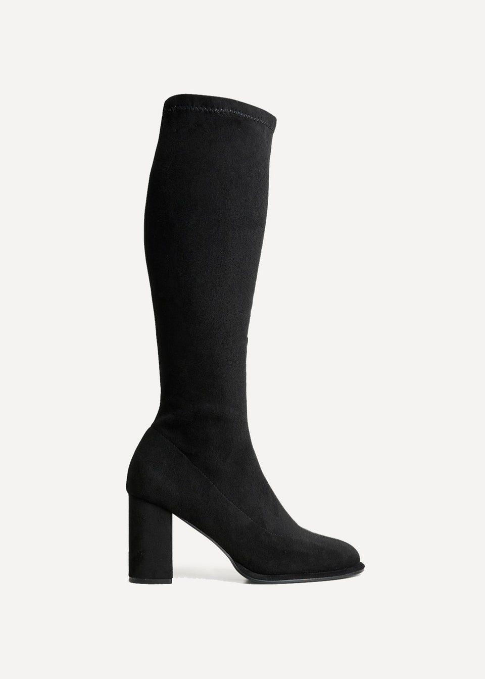 Linzi Kylie Black Stretch Suede Long Block Heeled Boot