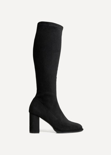 Linzi Kylie Black Stretch Suede Long Block Heeled Boot