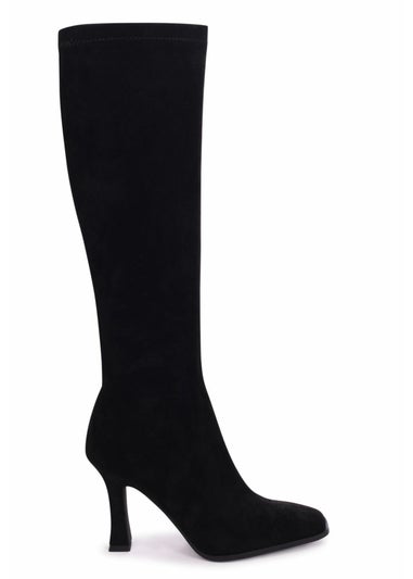 Linzi Winnie Black Suede Square Toe Heeled Sock Boot
