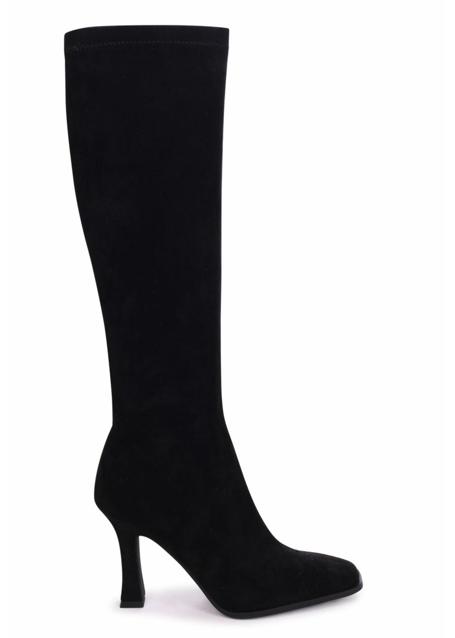 Linzi Winnie Black Suede Square Toe Heeled Sock Boot