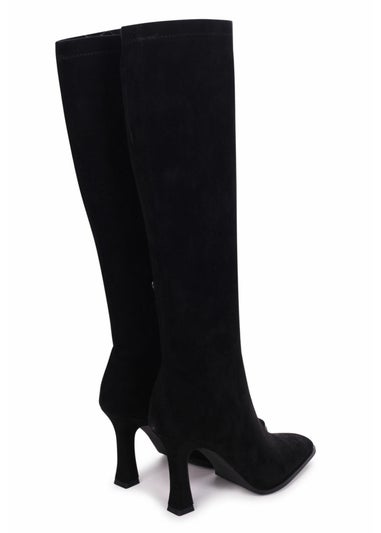 Linzi Winnie Black Suede Square Toe Heeled Sock Boot