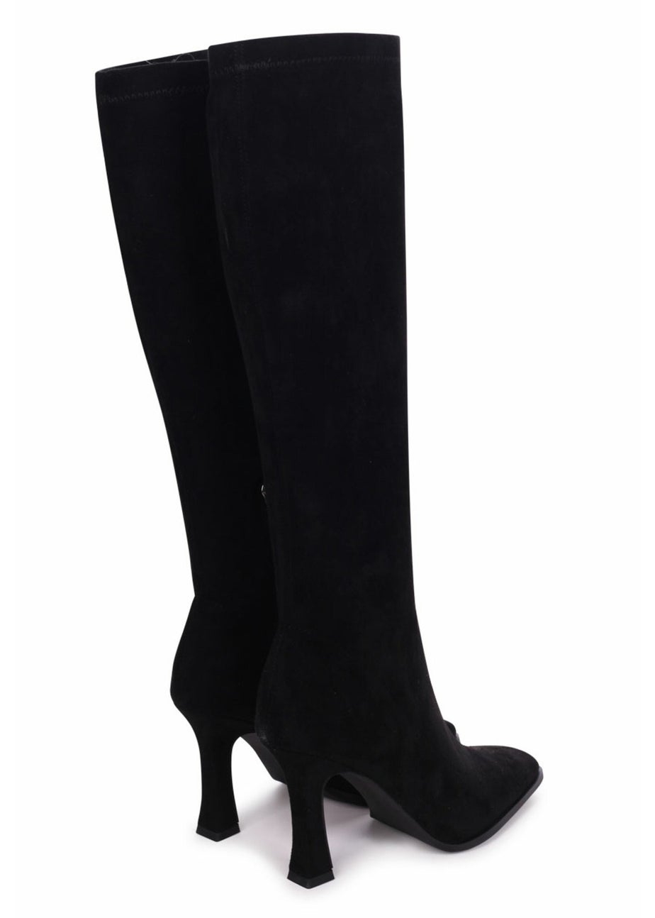 Linzi Winnie Black Suede Square Toe Heeled Sock Boot