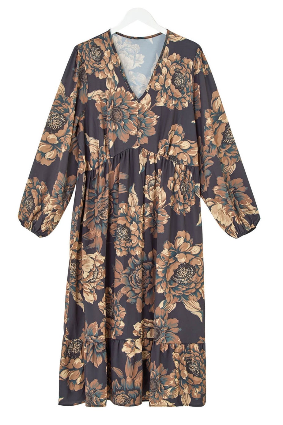 Roman Brown Curve Floral Print Midi Dress