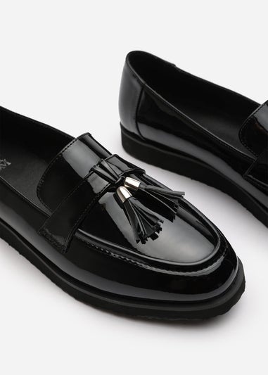 Where's That From Kennedy Tasseled Loafers in Black Patent Finish