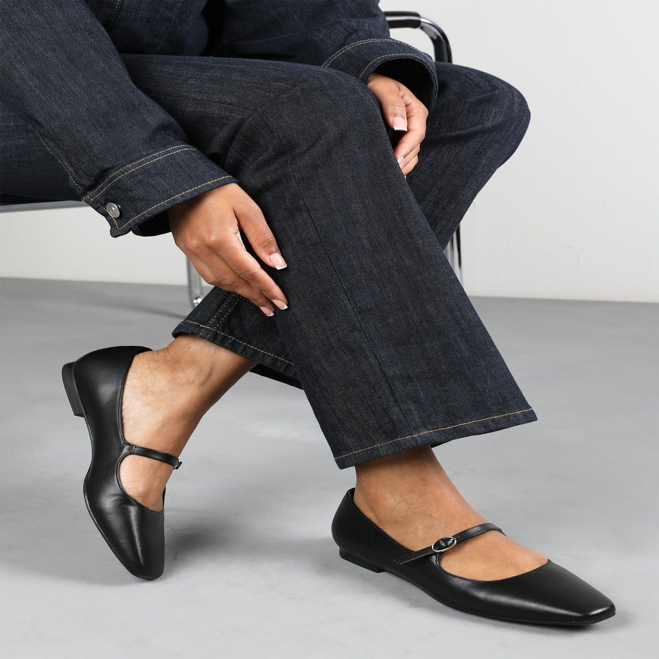 Where's That From Jennifer Black PU Wide Fit Mary Jane Flats