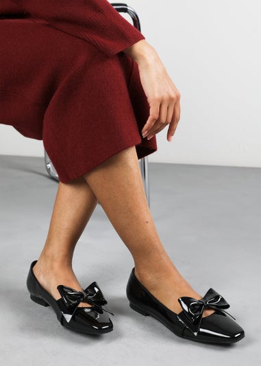 Where's That From Jessica Black Patent Wide Fit Square Toe Flats