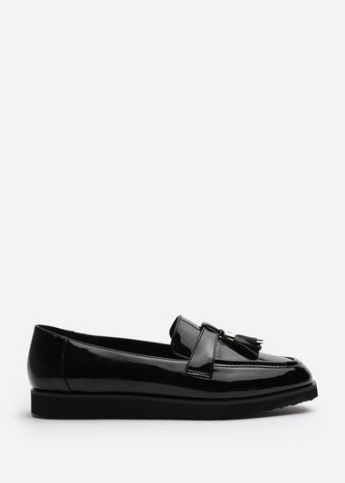 Where's That From Extra Wide-Fit Black Patent Kennedy Tasseled Loafers