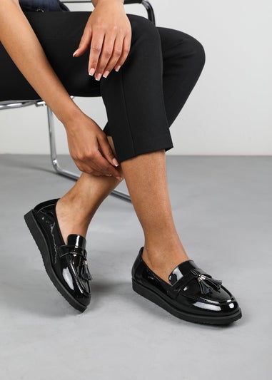 Where's That From Extra Wide-Fit Black Patent Kennedy Tasseled Loafers