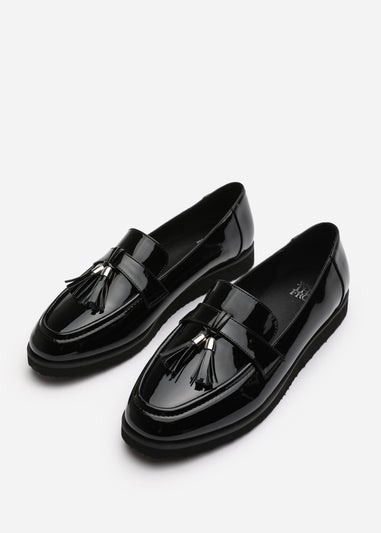 Where's That From Extra Wide-Fit Black Patent Kennedy Tasseled Loafers