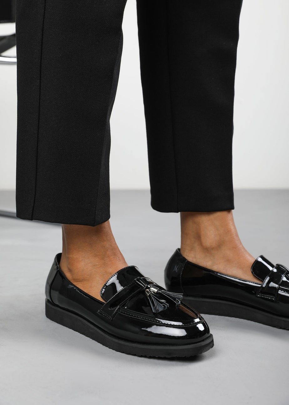 Where's That From Extra Wide-Fit Black Patent Kennedy Tasseled Loafers