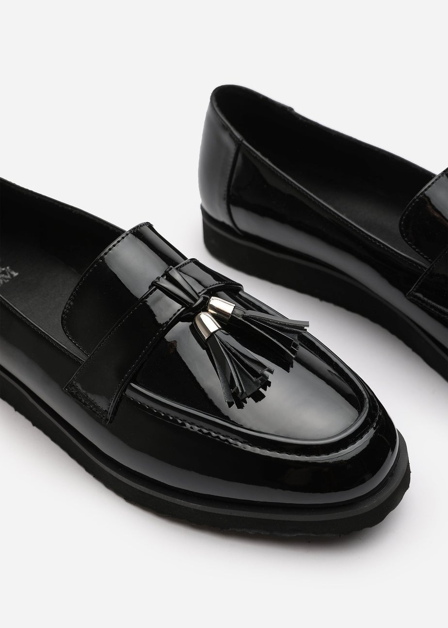 Where's That From Extra Wide-Fit Black Patent Kennedy Tasseled Loafers