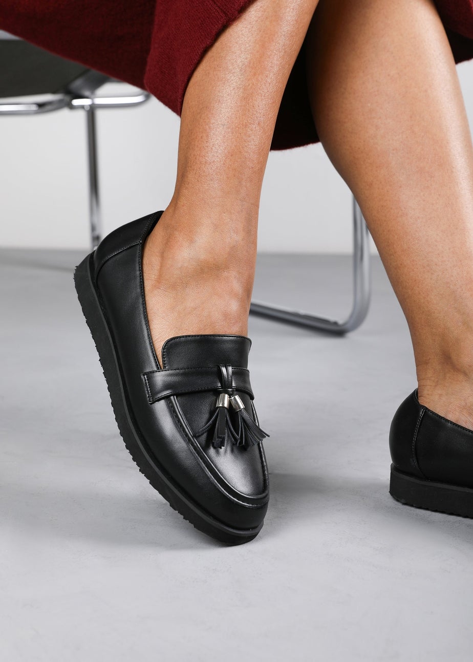 Where's That From Wide-Fit Black PU Kennedy Tasseled Loafers