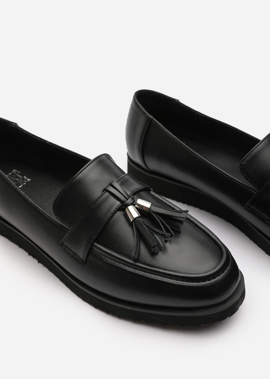 Where's That From Wide-Fit Black PU Kennedy Tasseled Loafers