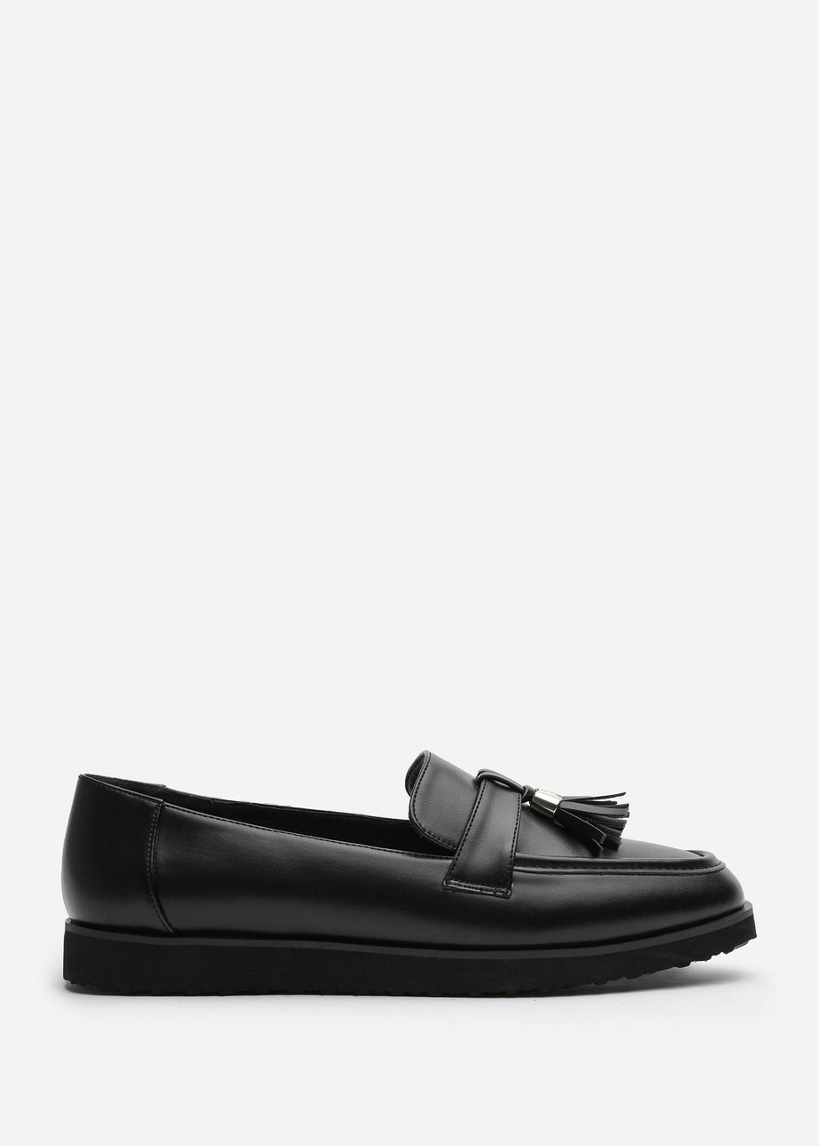 Where's That From Wide-Fit Black PU Kennedy Tasseled Loafers