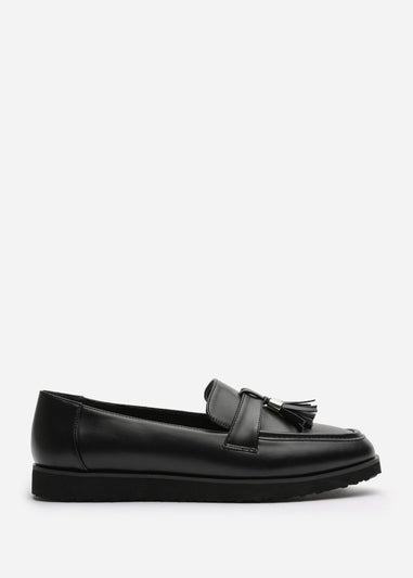 Where's That From Wide-Fit Black PU Kennedy Tasseled Loafers