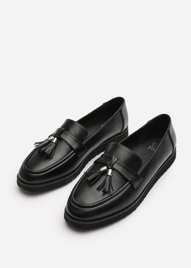 Where's That From Wide-Fit Black PU Kennedy Tasseled Loafers