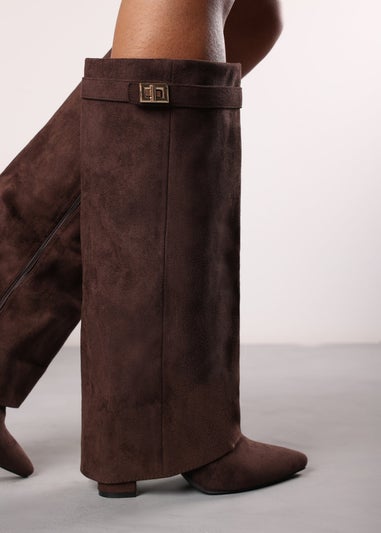 Where's That From Keira Brown Suede Fold Over Shark Heel Boots