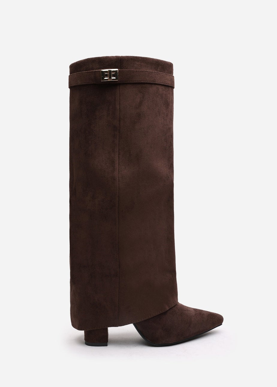 Where's That From Keira Brown Suede Fold Over Shark Heel Boots