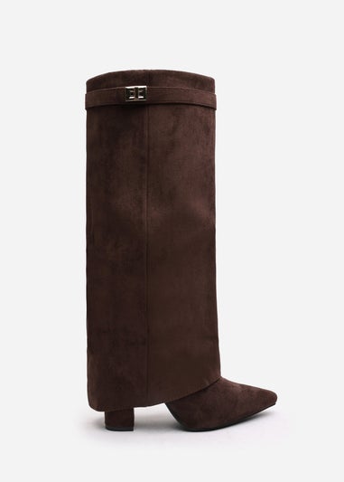 Where's That From Keira Brown Suede Fold Over Shark Heel Boots