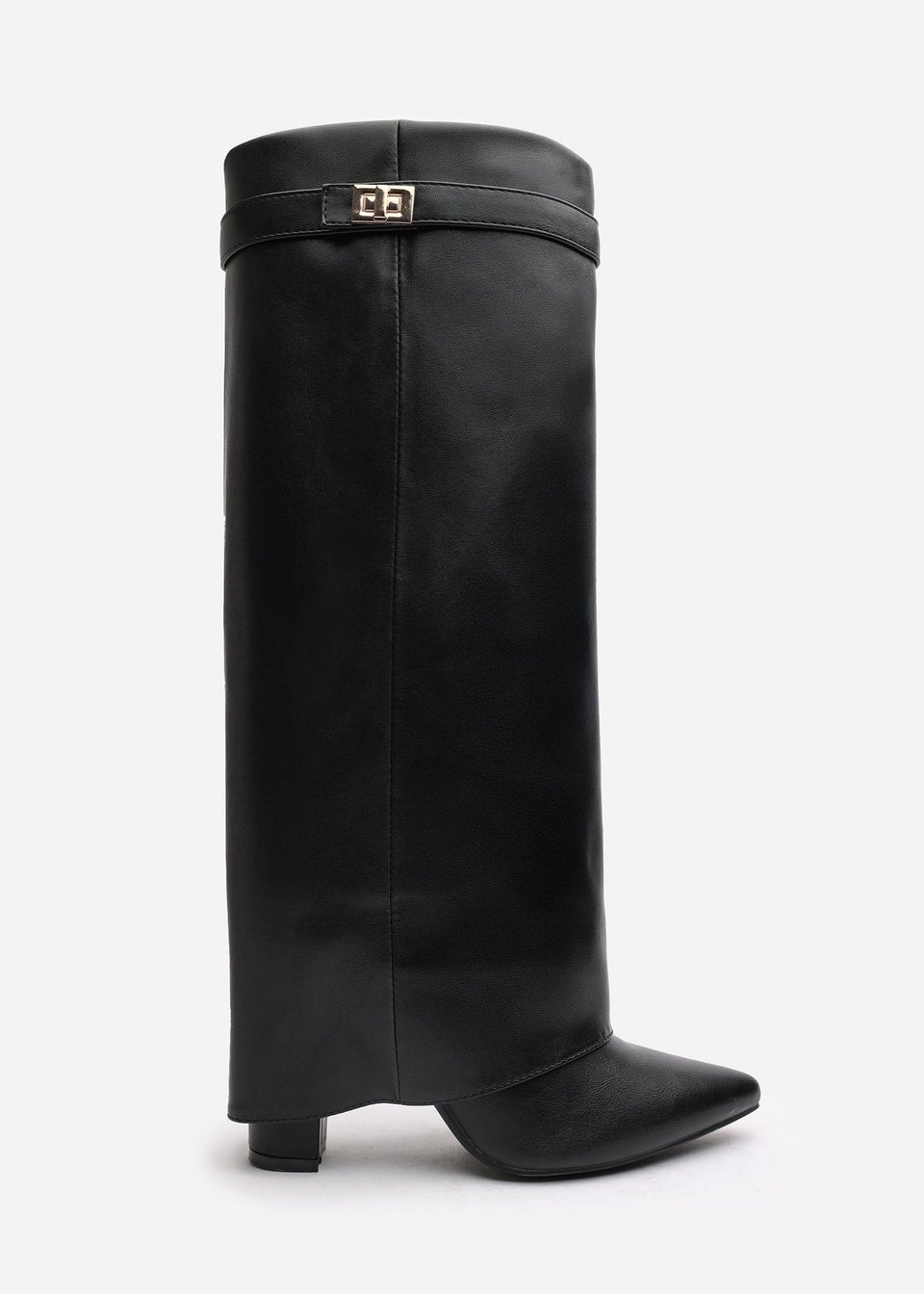 Where's That From Keira Black PU Fold Over Shark Heel Boots