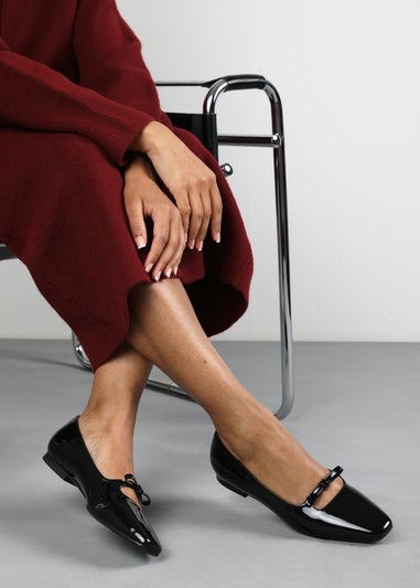 Where's That From Hope Black Patent Wide Fit Square Toe Flats
