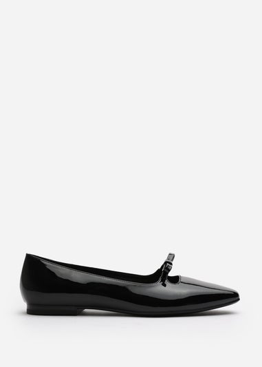 Where's That From Hope Black Patent Square Toe Flats