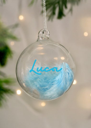 Personalised Memento Company Aqua Blue Feather Bauble