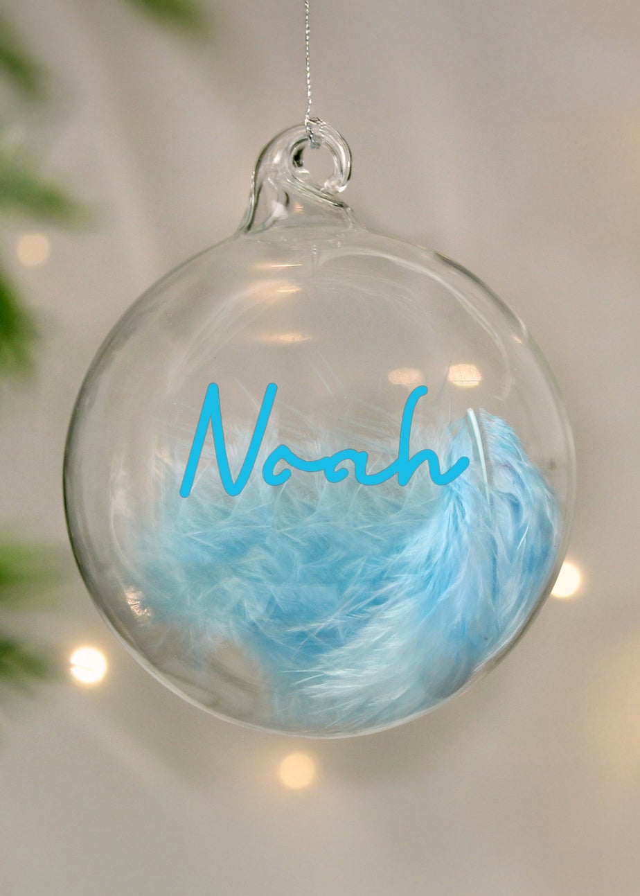 Personalised Memento Company Aqua Blue Feather Bauble