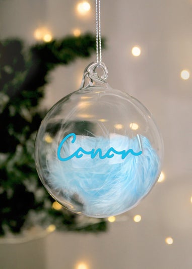 Personalised Memento Company Aqua Blue Feather Bauble
