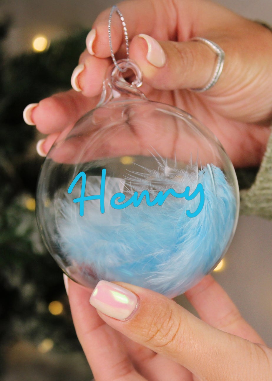 Personalised Memento Company Aqua Blue Feather Bauble