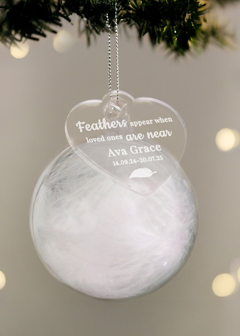 Personalised Memento Company White  Memorial Feather Bauble
