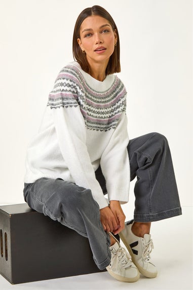 Roman Ivory Pearl Embellished Printed Jumper