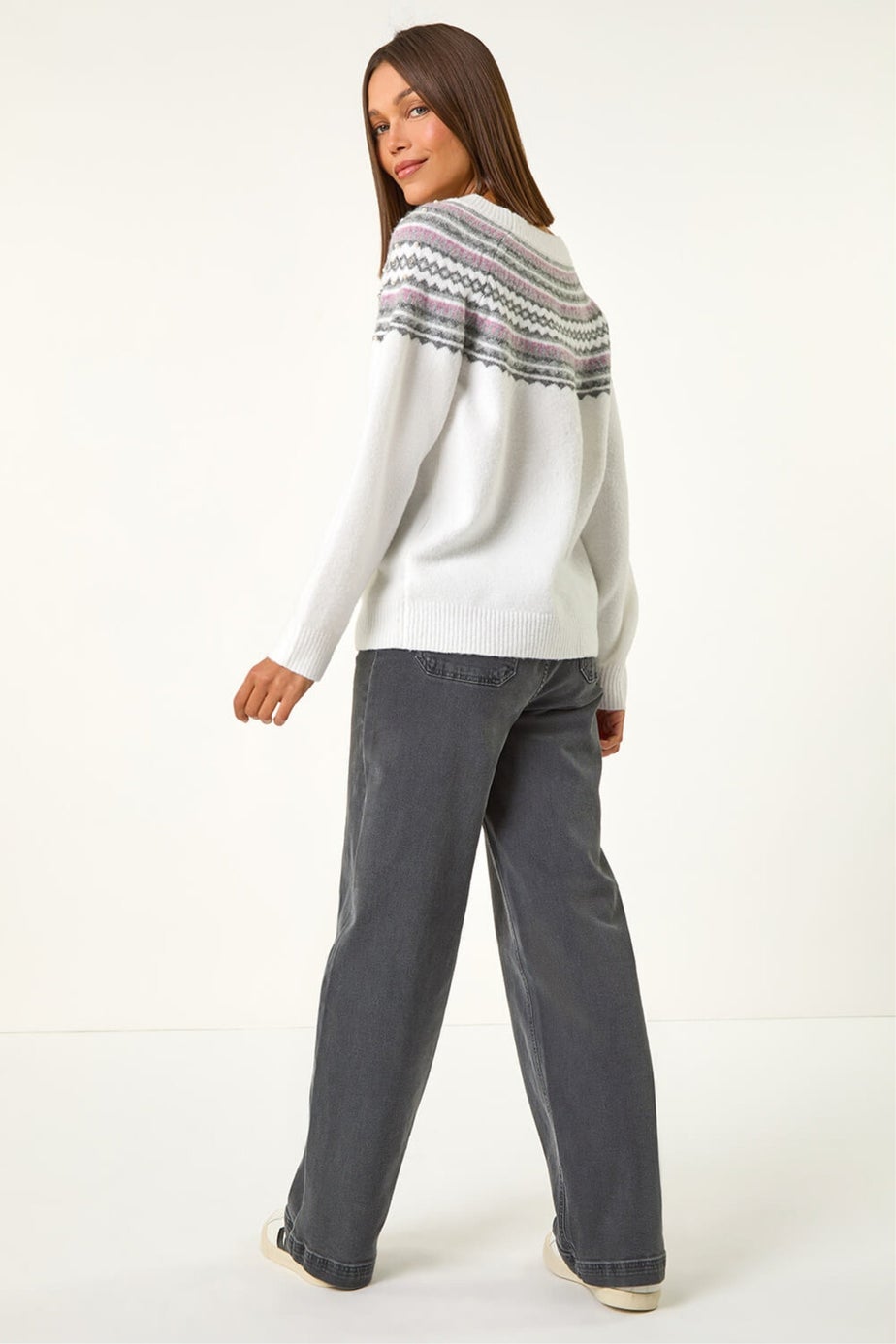 Roman Ivory Pearl Embellished Printed Jumper