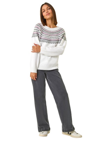 Roman Ivory Pearl Embellished Printed Jumper