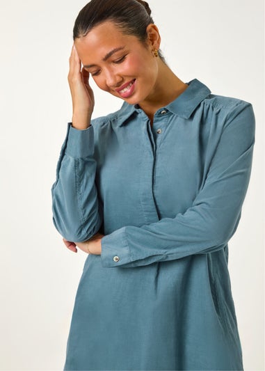 Roman Light Blue Corduroy Tunic Shirt Dress