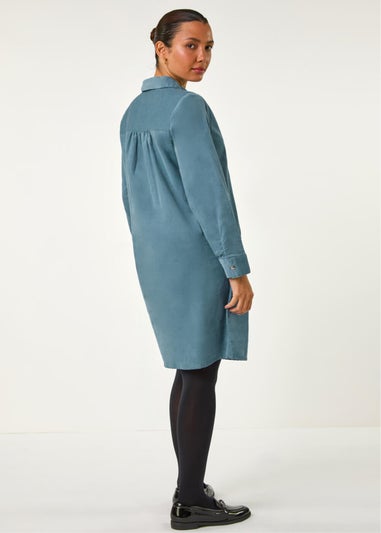 Roman Light Blue Corduroy Tunic Shirt Dress