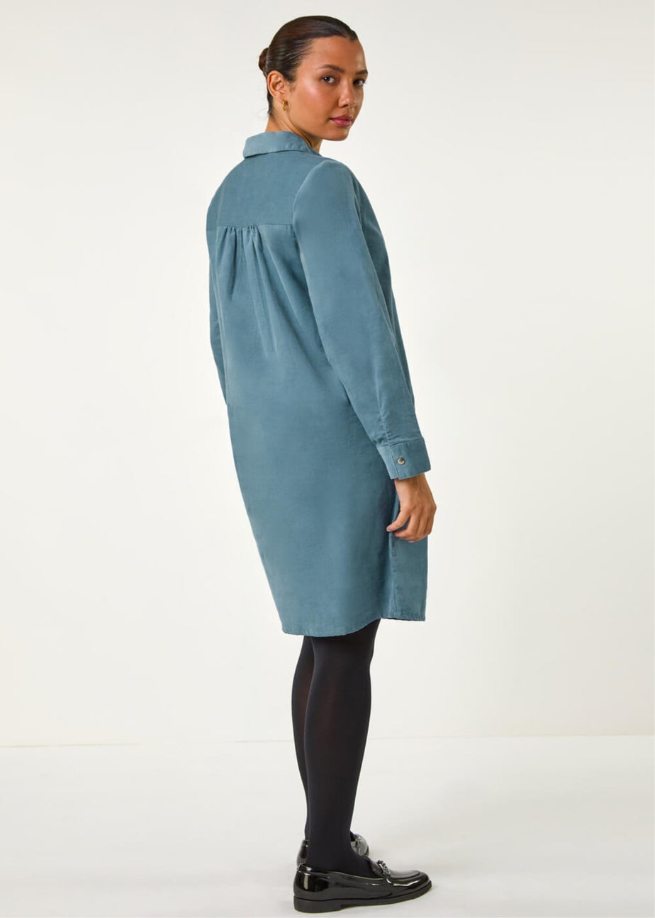 Roman Light Blue Corduroy Tunic Shirt Dress