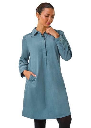 Roman Light Blue Corduroy Tunic Shirt Dress
