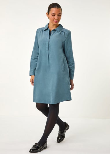 Roman Light Blue Corduroy Tunic Shirt Dress