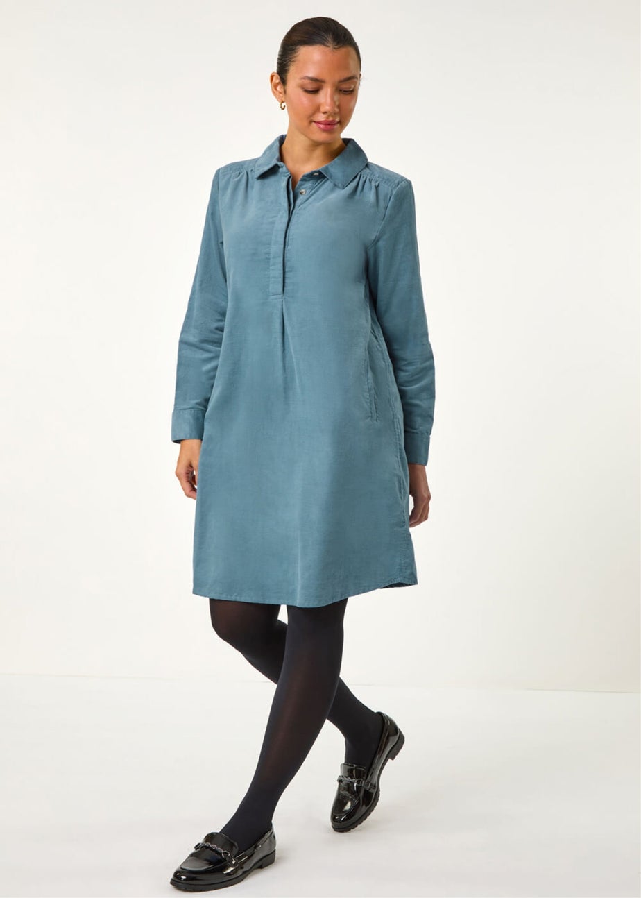 Roman Light Blue Corduroy Tunic Shirt Dress