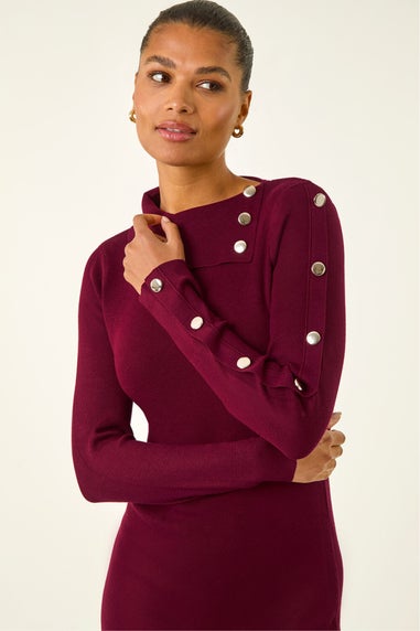 Roman Wine Button Detail Roll Neck Jumper Dress